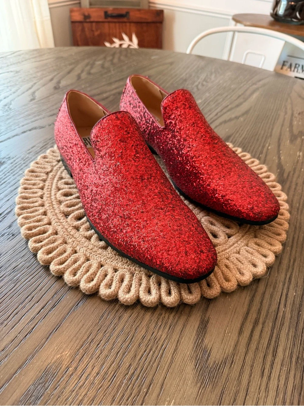 Mario Lopez Red Glitter Loafers Sz 12